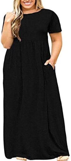 Kancystore Women’s Short Sleeve Plus Size Maxi Dress with Pockets Loose Casual Summer Dresses