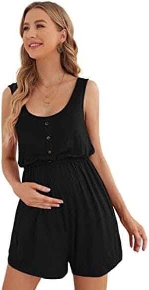 Verdusa Women’s Maternity Scoop Neck Button Front High Waist Tank Romper