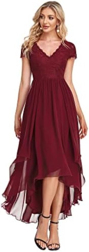 Ever-Pretty Women’s V-Neck Short Sleeves High Low A-Line Chiffon Evening Dresses 0139A-USA