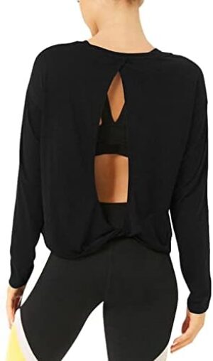 Bestisun Long Sleeve Workout Shirts Yoga Tops Dance Clothes Long Sleeve Open Back Workout Tops for Women