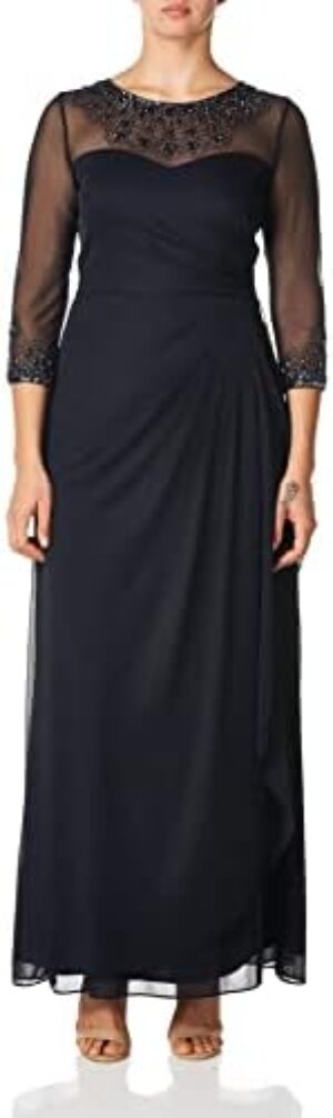 Alex Evenings Women’s Long A-line Sweetheart Neck Dress (Petite and Regular Sizes)