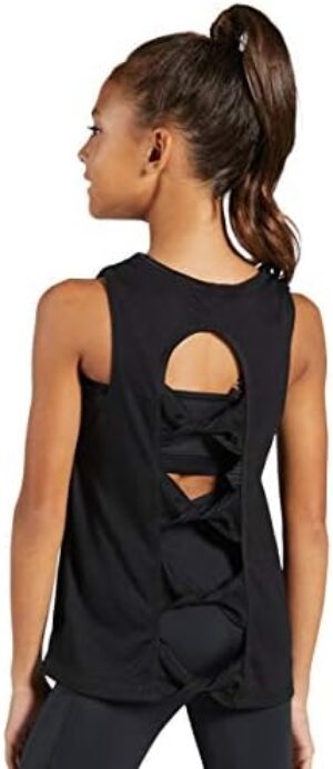 Balera Tank Top Girls Top for Dance Scoop Neck and Cutout Back with Twisted Bow Details