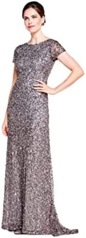 Adrianna Papell Women’s Short-Sleeve All Over Sequin Gown