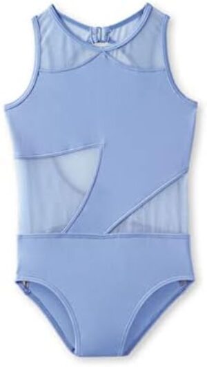 Balera Leotard Girls One Piece for Dance Unlined Power Mesh Insets and Open Back