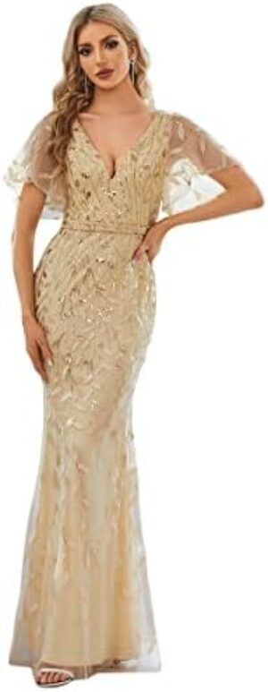 Ever-Pretty Women’s V-Neck Sparkly Embroidery Mermaid Evening Party Dress 0692