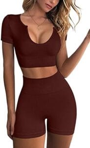 QINSEN Women’s Seamless 2 Piece Workout Outfits High Waist Running Shorts GMY Yoga Crop Top Sets