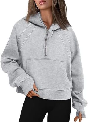 Trendy Queen Women Half Zip Cropped Hoodies Fleece Quarter Zip Up Pullover Sweatshirts Winter Clothes 2023 Outfits Sweater