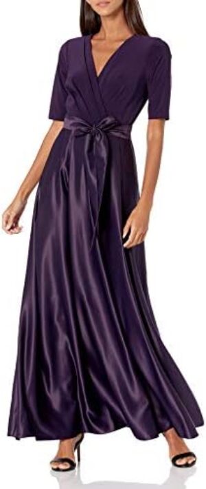 Alex Evenings Women’s Satin Ballgown Dress with Pockets (Petite and Regular Sizes)