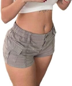 Women Cargo Shorts Elastic Low Waist Pocket Shorts Y2k Egirls Slim Fitted Shorts Vintage Harajuku Streetwear