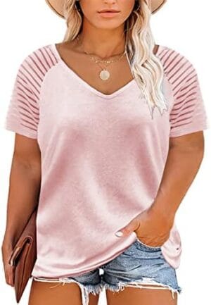 Happy Sailed Womens Plus Size Tunic Tops Summer Short Sleeve V Neck/Crew Neck Loose Casual Tee Shirt(1X-5X)