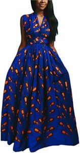 FEIYOUNG Women’s Sexy Dashiki Floral Printed Side Slit Long Maxi Dresses Bohemian High Waist Vestidos