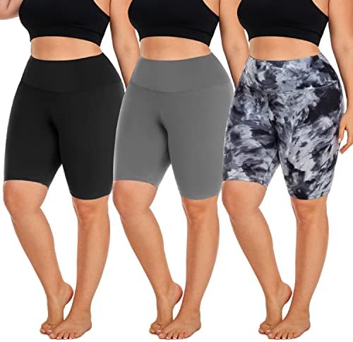Introducing the Clasmix 3 Pack Plus Size Biker Shorts for Women (1X-4X): High-Waisted, Non-Transparent Workout Shorts with Super Soft Fabric, Perfect for Yoga in Black Color.