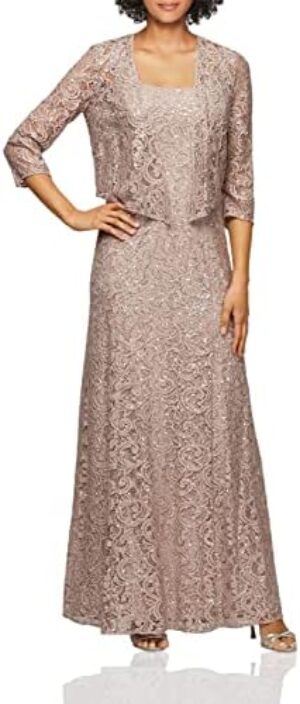 Alex Evenings Women’s Long Lace Jacket Dress
