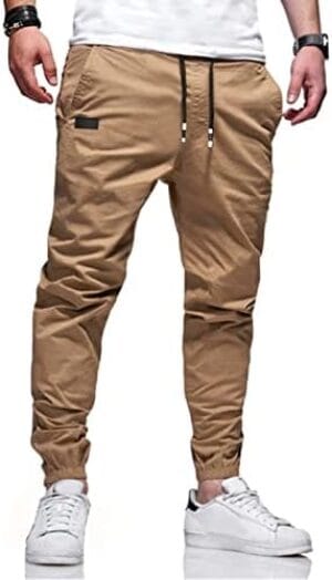 Bilitry Men Joggers Chino Cargo Pants Hiking Outdoor Recreation Pants Twill Fitness Track Jogging Pants Casual Cotton Pants