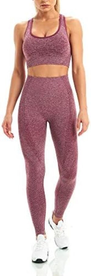 WodoWei Women 2 Piece Workout Outfits Sports Bra Seamless Leggings Yoga Gym Activewear Set