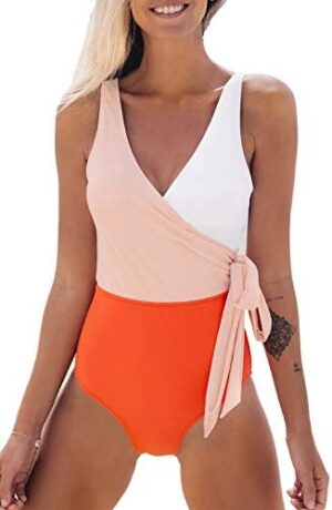 CUPSHE Women’s One Piece Swimsuit Wrap Color Block Tie Side Bathing Suit