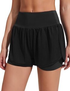 Pinspark 2 in 1 Athletic Shorts Women’s Quick Dry Running Gym Workout Short with Zipper Pocket