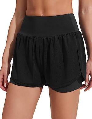 Pinspark 2 in 1 Athletic Shorts Women’s Quick Dry Running Gym Workout Short with Zipper Pocket
