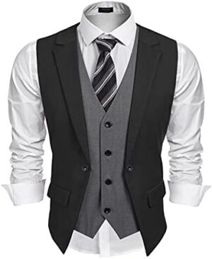 COOFANDY Men’s Formal Fashion Vest Layered Waistcoat Business Dress Suit Vests for Wedding