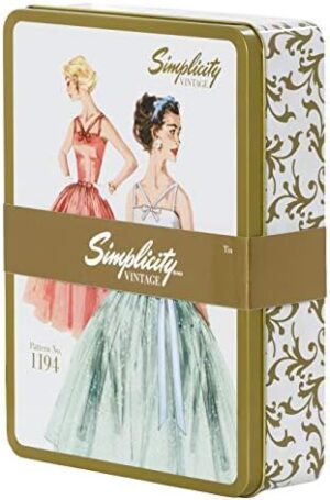 Simplicity Vintage 559334007H White and Gold Retro Fashion Container, 9.75 x 7.5 x 9.75 Inches Large Storage Tin-Patterned, us:one Size, Multicolor