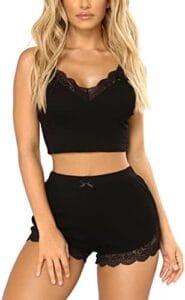 RSLOVE Pajamas Set Women’s V-Neck Sleeveless Sleepwear PJ Set Soft Lace Cami Set with Short Pants Nightwear