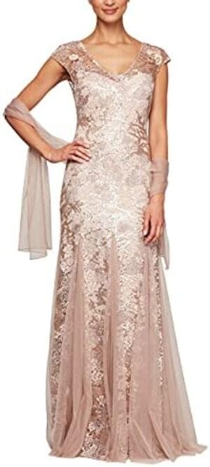 Alex Evenings Women’s Long Fit and Flare Dress Godet Detail (Petite and Regular) -Close Out