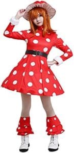 miccostumes Women’s Anime Hero Cosplay Costume Red Mushroom Turtleneck Dress Outfit with Hat