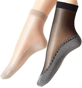 Ueither Women’s 6 Pairs Silky Anti-Slip Cotton Sole Sheer Ankle High Tights Hosiery Socks Reinforced Toe