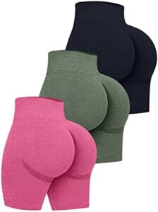 OQQ Women’s 3 Piece High Waist Workout Shorts Butt Lifting Tummy Control Ruched Booty Smile Yoga Short Pants