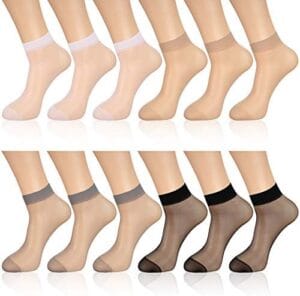 12 Pairs Sheer Ankle Socks Thin Nylon Transparent Ankle High Hosiery Socks Short Dress Stockings for Women and Girls