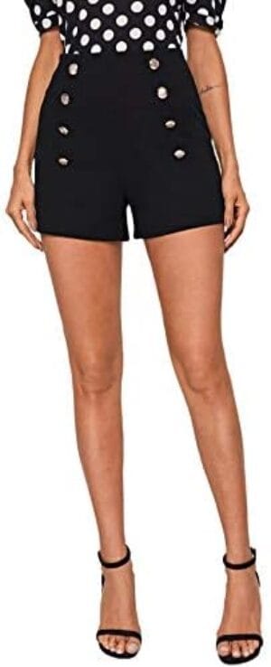 SweatyRocks Women’s Casual High Waisted Shorts Pants Front Button Retro Vintage Shorts