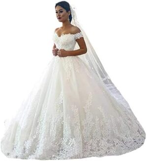 Fanciest Women’s Lace Wedding Dresses for Bride 2023 Ball Gowns White