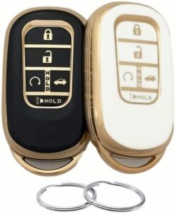 REPROTECTING TPU Key Fob Cover Compatible with (5 Buttons) 2022 2023 Honda Accord Civic HR-V CR-V Pilot Sport SI EX EX-L Touring (Black/White)