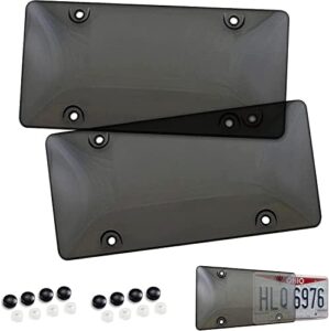 Tinted License Plate Cover Set – Front & Back Tinted License Plate Protector Fastening to Frames – Automotive Exterior Car & Truck Accessories – 6X12 Inches License Plate Shield