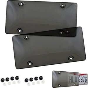 Tinted License Plate Cover Set – Front & Back Tinted License Plate Protector Fastening to Frames – Automotive Exterior Car & Truck Accessories – 6X12 Inches License Plate Shield
