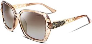 FEISEDY Polarized Women Square Sunglasses Sparkling Composite Shiny Frame B2289