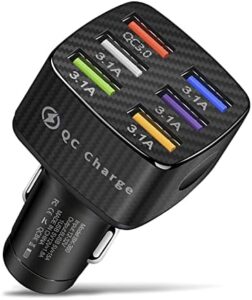 Amiss Car Charger Adapter, 6 USB Multi Port, Fast Charger, Include QC 3.0 and 5 Other Ports, Car Interior Accessories, Fit for iPhone 13/12/11/pro, Samsung Galaxy/Note S10/S9/S8, Android – Black