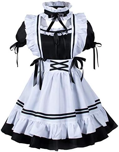 Anime French Maid Apron Lolita Fancy Dress Cosplay Costume Furry Cat Ear Gloves Socks Set(M) - Image 3