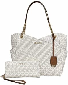 Michael Kors JST Large Chain Shoulder Tote JST Continental Wristlet (Brown Signature)