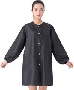 KAHOT Professional Salon Barber Smock Stylist Jacket Cosmetology Uniform Hairdressing Cape Workwear Pet Grooming Coveralls (Black, XL)