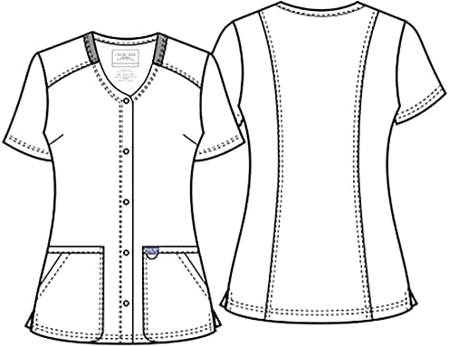 Cherokee Women Scrubs Top Workwear Revolution Snap Front V-Neck WW622 - Image 7