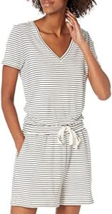 Amazon Essentials Women’s Supersoft Terry Short-Sleeve V-Neck Romper (Previously Daily Ritual)