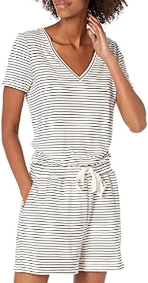Amazon Essentials Women’s Supersoft Terry Short-Sleeve V-Neck Romper (Previously Daily Ritual)
