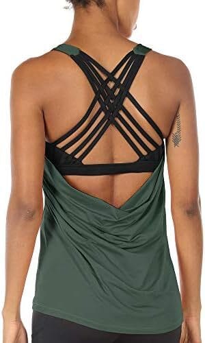 icyzone Women’s Open Back Workout Athletic Yoga Tank Tops with Built in Bra