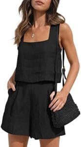 AUTOMET Womens 2 Piece Outfits Lounge Matching Sets Two Piece Linen Shorts Crop Tops 2023 Trendy Clothes Summer Vacation Set