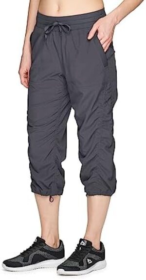 RBX Active Women’s Fashion Lightweight Stretch Woven Body Skimming Drawstring Capri Pant