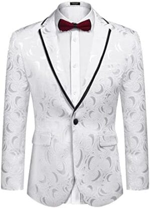 COOFANDY Men’s Floral Suit Jacket Embroidered Wedding Blazer Party Dinner Tuxedo
