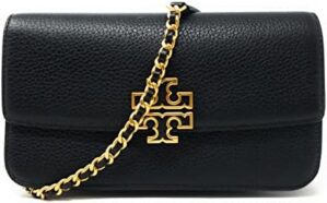Tory Burch Women’s Britten Chain Wallet with Wristlet (Pebbled Leather, Black)