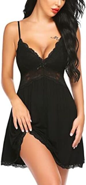 Avidlove Women Babydoll Nightgown Chemises Lace Modal Sleepwear V-Neck Full Slip Sleep Dress