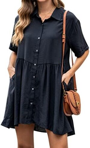 Blooming Jelly Womens Flowy Casual Dress Maternity Summer Dresses V Neck Button Down Cute Mini Dress with Pockets